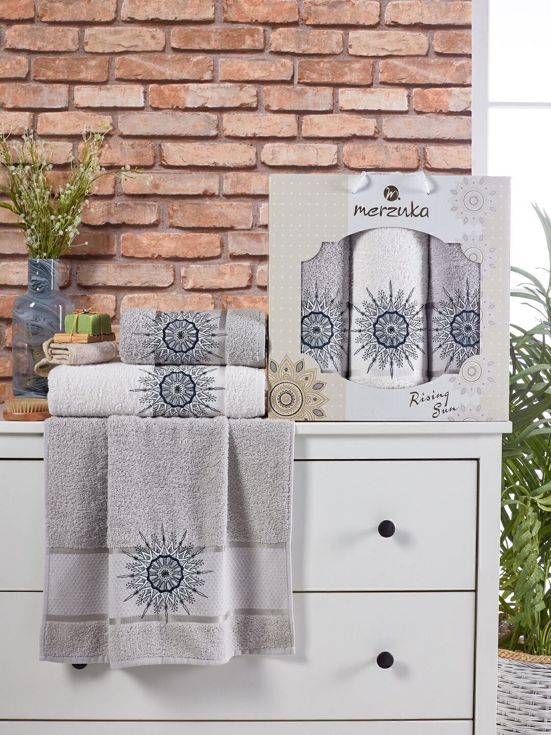 Набор полотенец махровых Rising Sun Merzuka <3 предмета 50*80-2шт+70*130, серый> (арт.11009,11010)