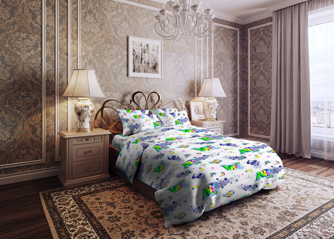 Простыня 1,5сп бязь 125 (150*210) Реноме <9124-3 Граффити> (арт.35/103)
