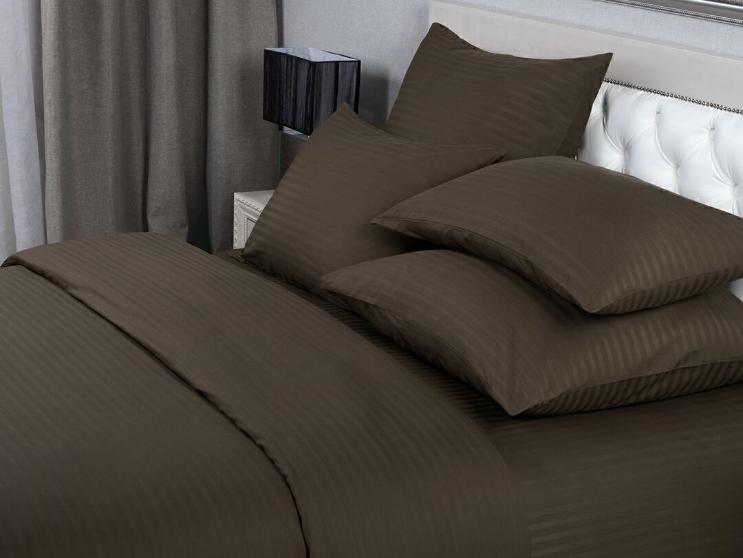 КПБ 1,5сп страйп-сатин (нав 70*70) Verossa Stripe <70010 Мокко>