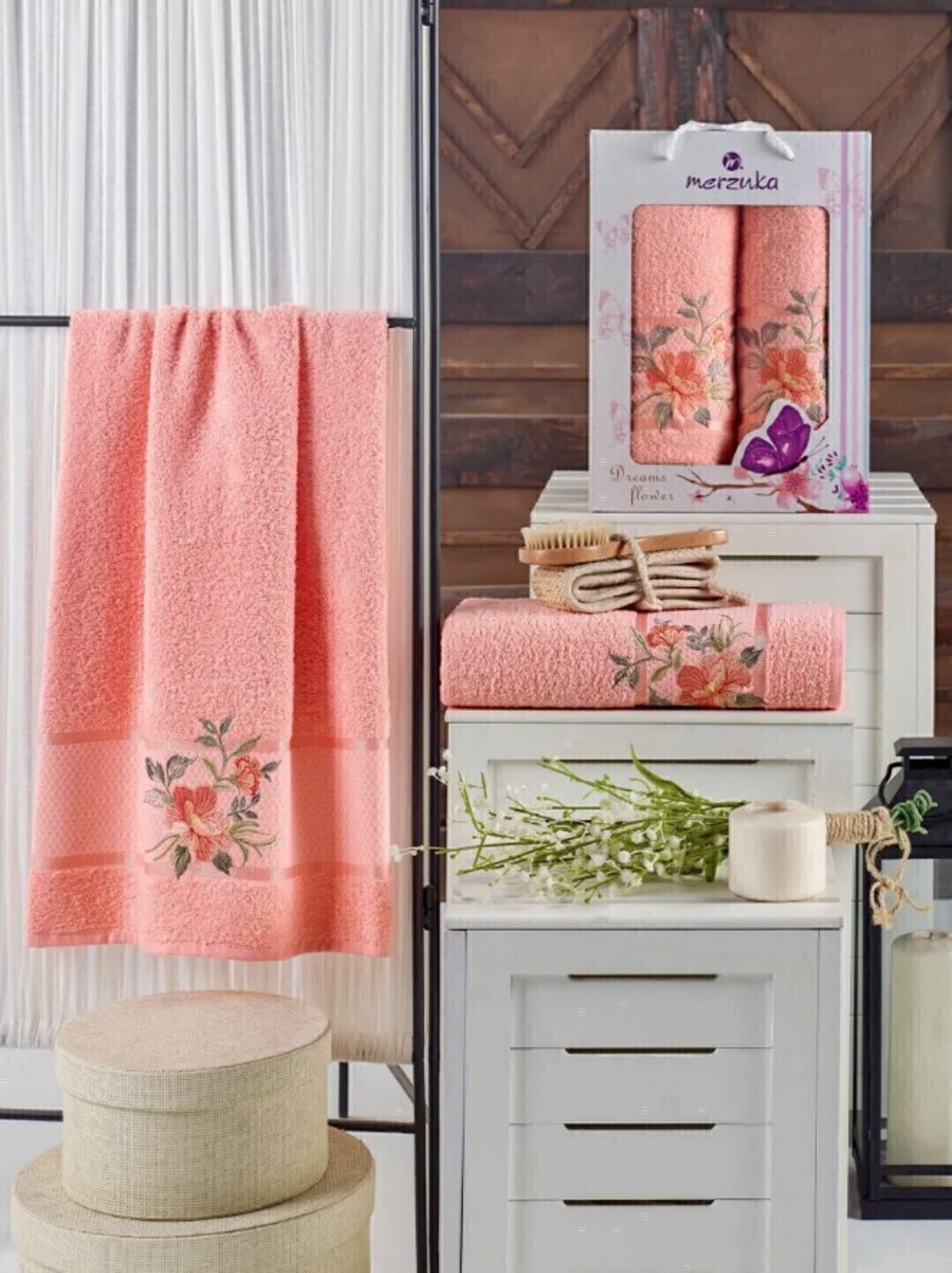 Набор полотенец махровых Dreams Flower Merzuka <2 предмета 50*90+70*140, оранжевый> (арт.10677, 10678)