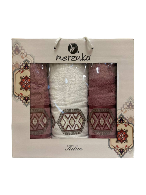 Набор полотенец махровых Kilim Merzuka <3 предмета 50*80-2шт+70*130, брусничный> (арт.11715,11716)