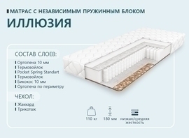 Матрас ИЛЛЮЗИЯ с независимым пружинным блоком высота 16см<120*190/195/200,   жаккард>