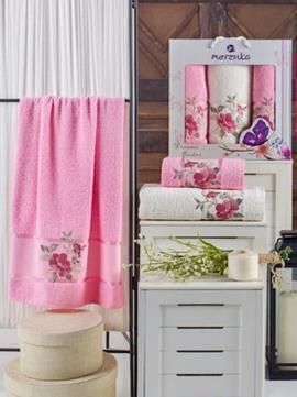 Набор полотенец махровых Dreams Flower Merzuka<3 предмета 50*90-2шт+70*140, розовый> (арт.10677, 10678)