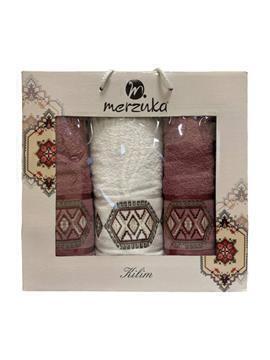 Набор полотенец махровых Kilim Merzuka<3 предмета 50*80-2шт+70*130, брусничный> (арт.11715,11716)